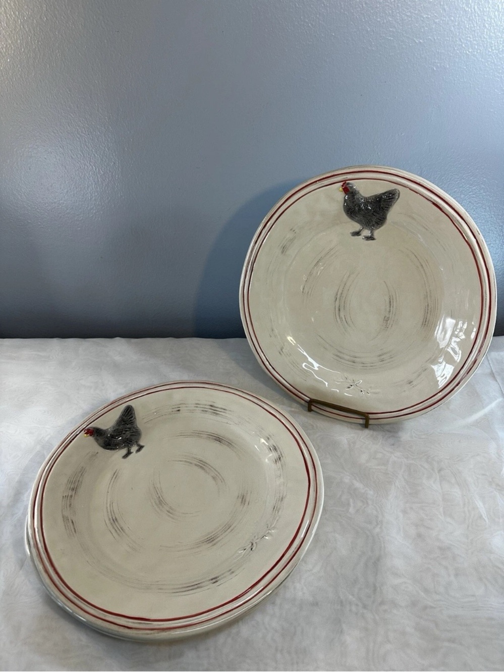 Majolica Chicken Accent Oversized Dinner Plate /platters With 4 Plates